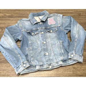 Thereabouts Girls 2X Denim Jacket Bad Ass Iron Patch Back Girls Patch Front